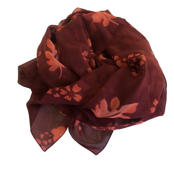 Rima Floral Print Sheer Maroon Orange Scarf Wrap Riviera Maya Mexico Beachwear - Picture 5 of 8